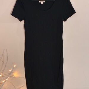 Zenana Premium Black Bodycon Midi Dress Short Sleeve S